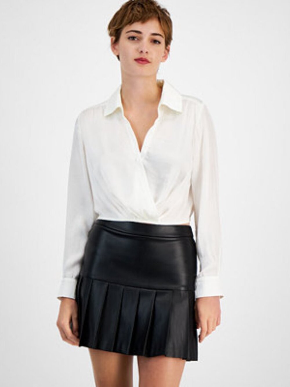 Bar III Women's Collared Surplice-Neck Cropped Shirt - Ivory XXL
